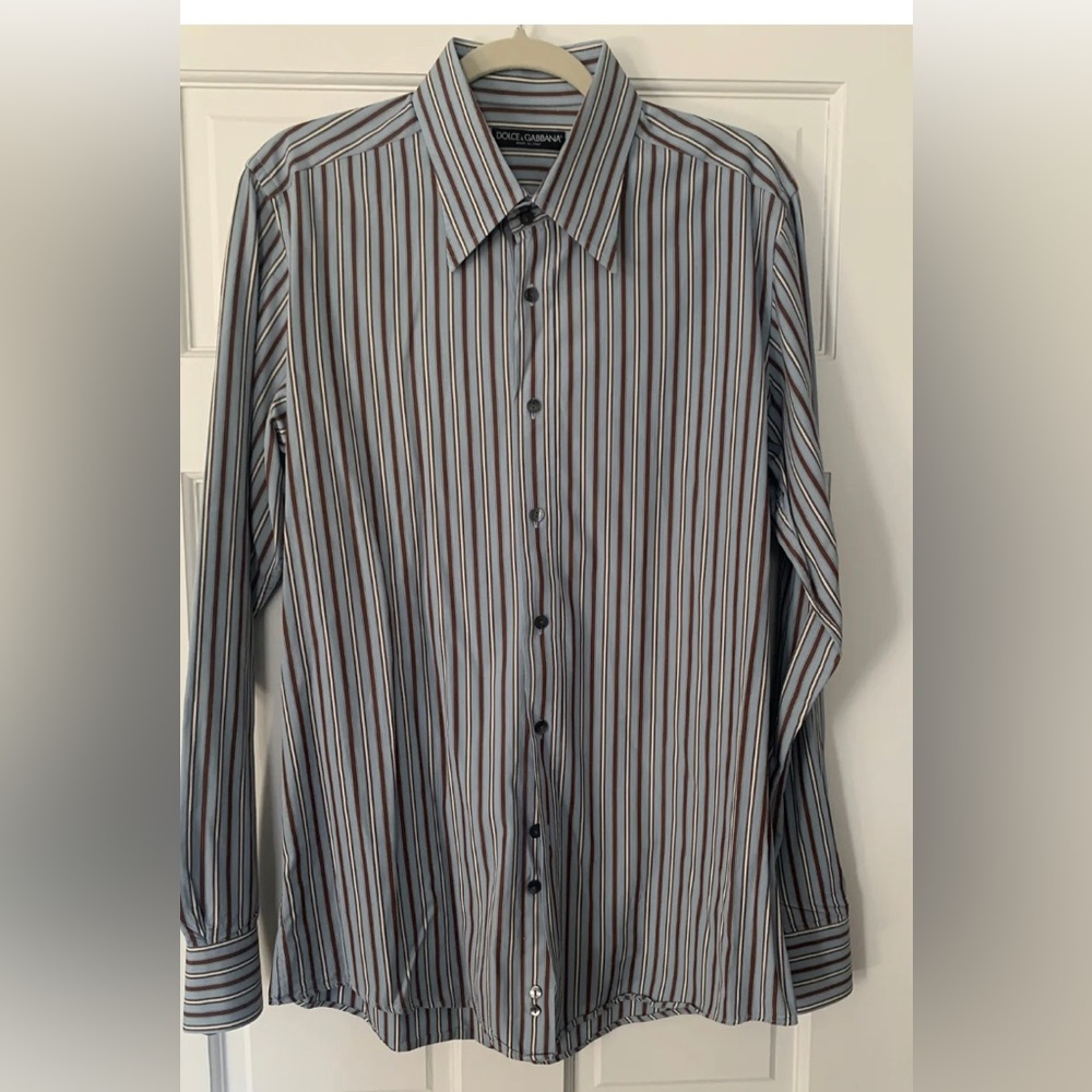 Dolce & Gabbana Striped Dress Shirt - Black, White, Blue